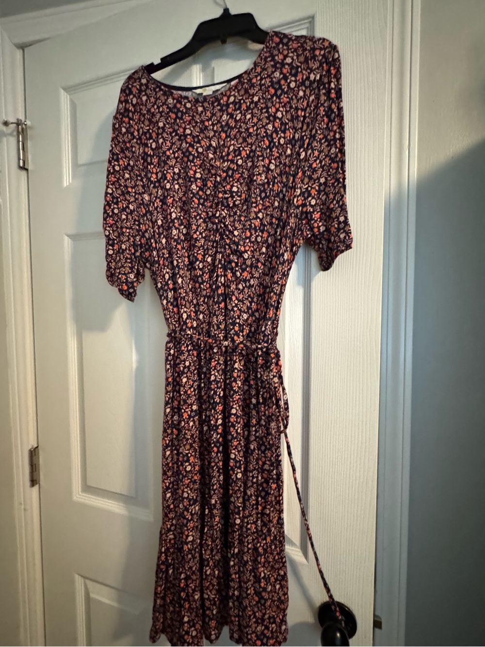 Boden navy floral jersey dress; US 14L; like new